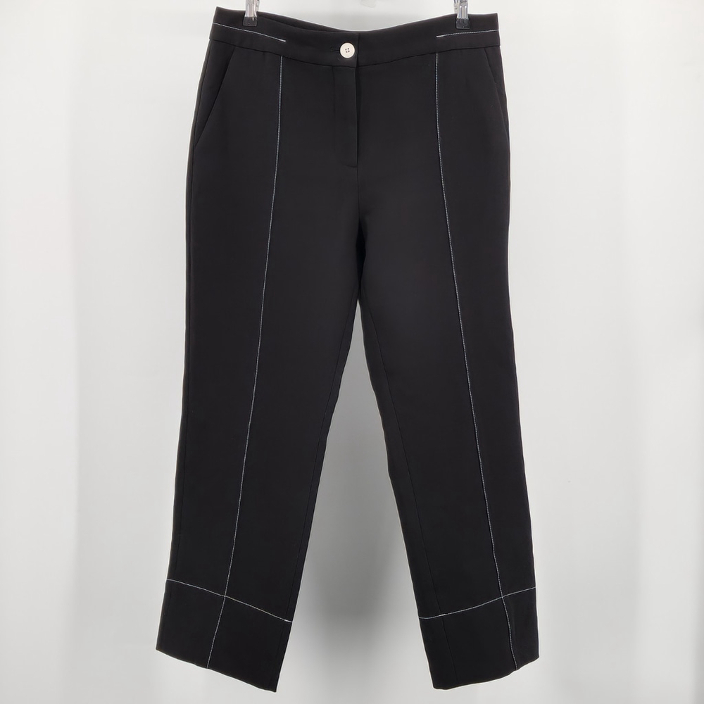 Chic Minimalist ME+EM Slim Crop Trousers Black 14 Stitch Detail Work Pant.